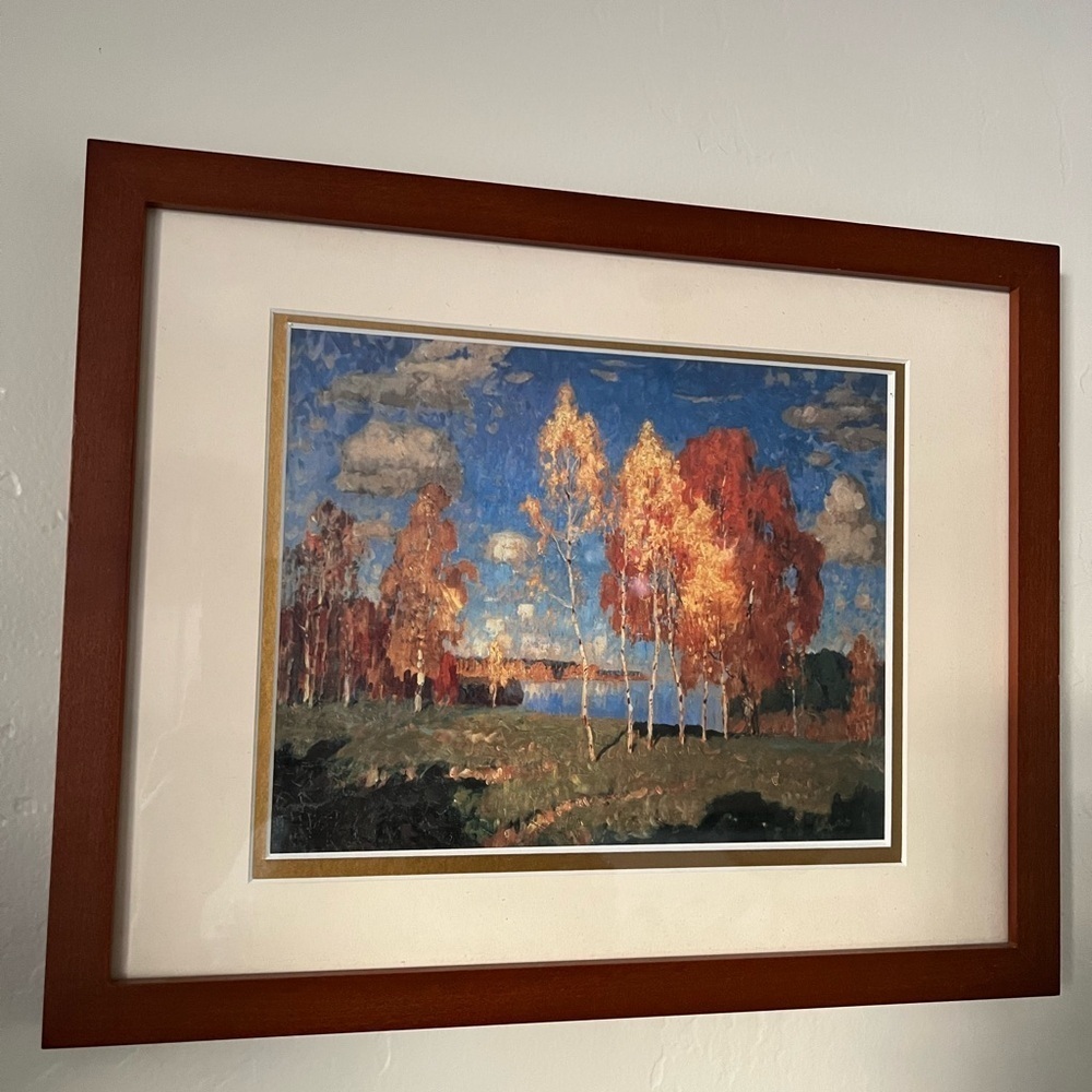 Framed print artwork falling leaves